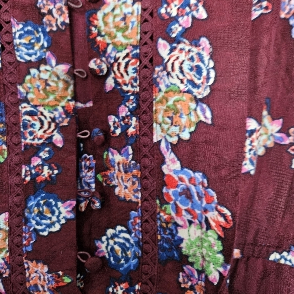 By Anthropology Mini tunic dress purple floral fit flare long sleeves size XS - Picture 10 of 11